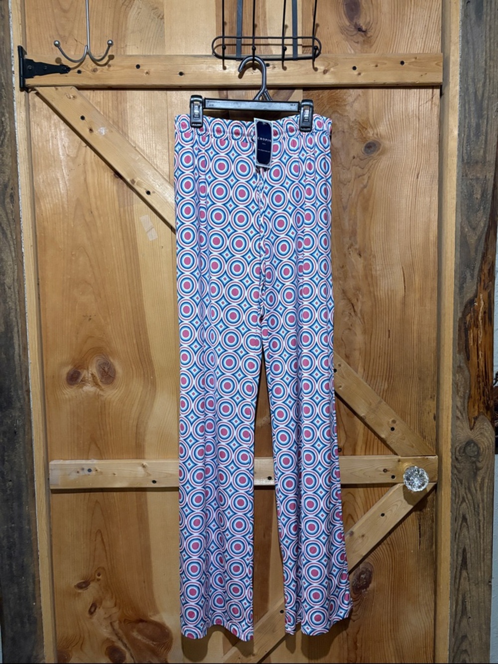New Chopin Roma Retro Circle-Print Wide Leg Pants in Blue & Pink